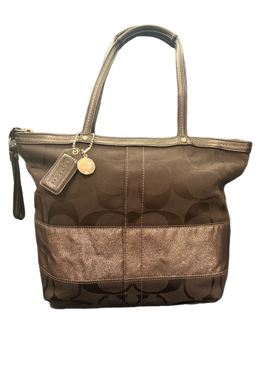 Coach Handbags - COACH Signature Stripe Tote Bag Black Jacquard Canvas Metallic Accent EUC
